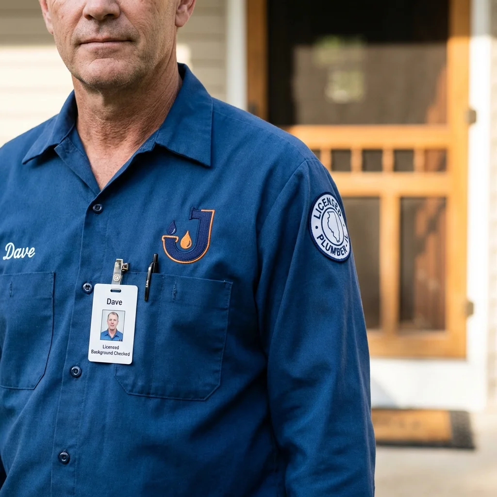Licensed plumber showing ID badge in Castle Hayne, NC