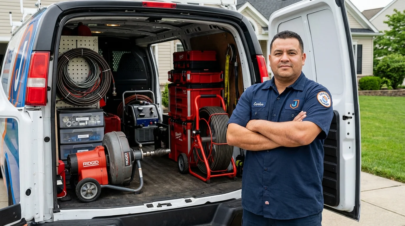 Professional drain cleaning equipment and Johns Plumbing LLC plumber in Castle Hayne