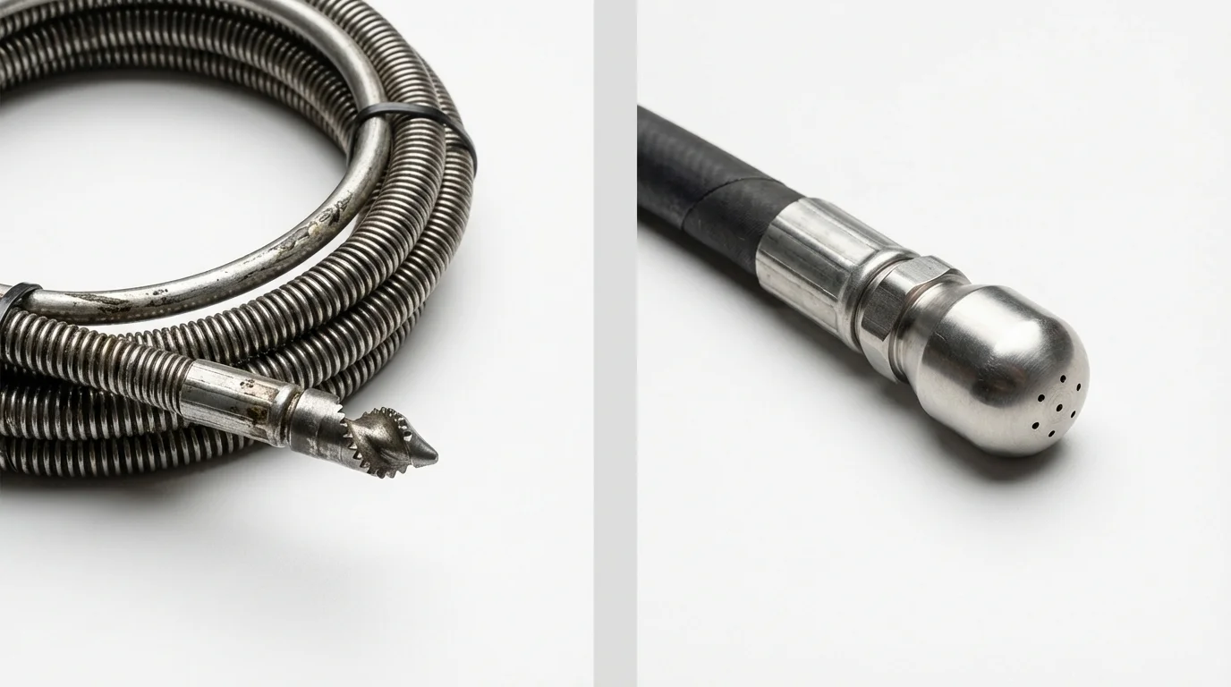 Drain snake cable and hydro jetting nozzle used for drain cleaning in Castle Hayne, NC